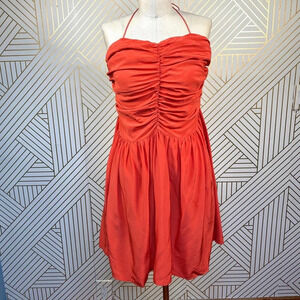 Tucker‎ Red Silk Ruched Smocked Halter Dress
